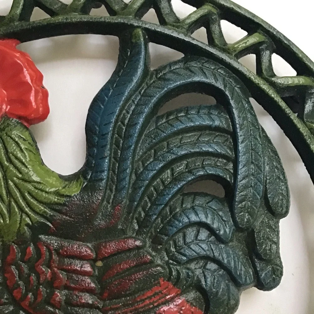Painted‎ Cast Iron Rooster Trivet Wall Hanging